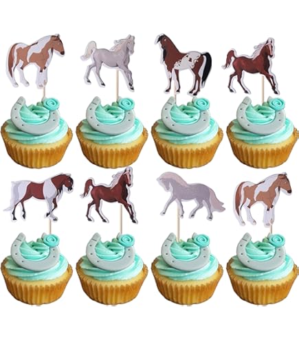Little Horse Cupcake Toppers Set Picks Equestre Concurso Temático Carreras De Caballos Vaquero Feliz Cumpleaños Fiesta Glitter Decoración Suministros - Juego De 18