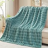 NEWCOSPLAY Throw Blanket for Couch Light Teal Super Soft Flannel Fleece 3D Bubble Lightweight Bed Blanket All Season Use (Light Teal, Throw(50"x60"))