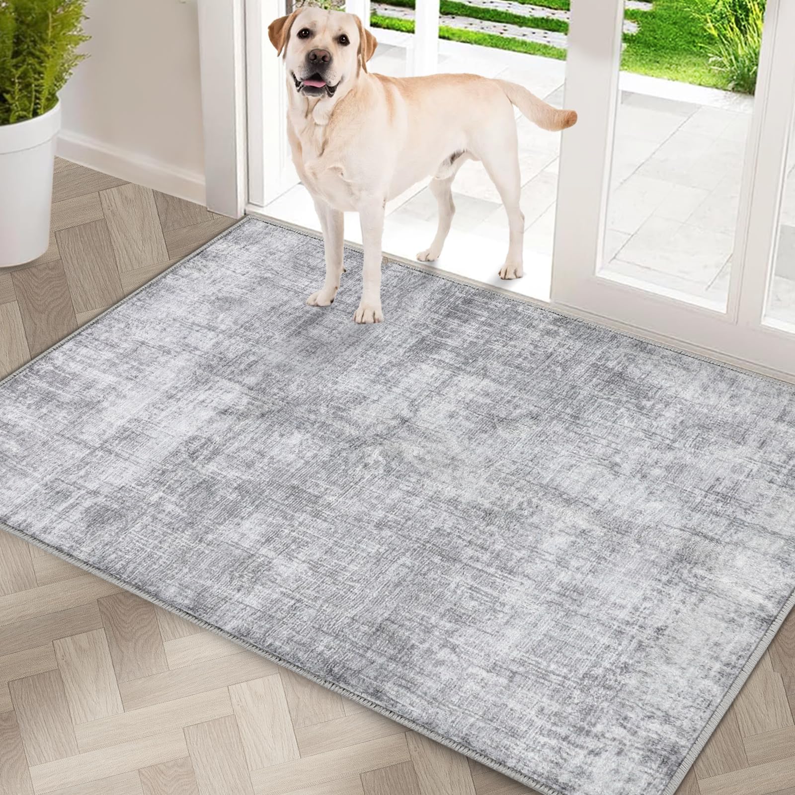 Photo 1 of COMSLE Door Mat, Front Door Mat Indoor for Entrance Faux Wool Absorbent Non Slip Modern Throw Rug for Entryway Hallway Muddy Paws - Pet Friendly, 24x36 Inches,Grey Machine Washable