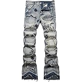 HENGAO Mens Flared Jeans Slim Fit Stretch Skinny Ripped Distressed Trendy Bell Bottom Denim Pants