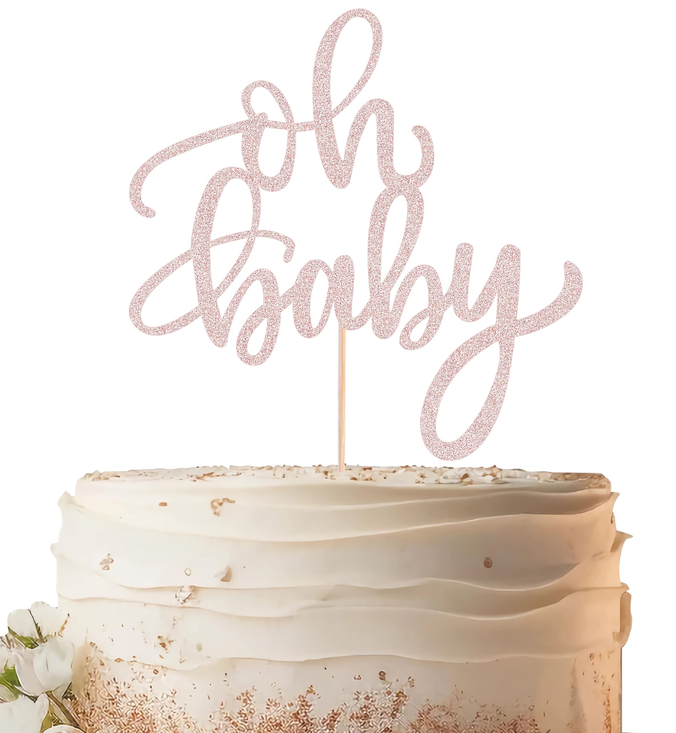 EONNCNT Oh Baby Cake Topper - Rose Gold Glitter Baby Shower Cake Decorating Supplies for Boys or Girls, for Baby Shower Gender Reveal Baby Birthday Party Photo Booth Props