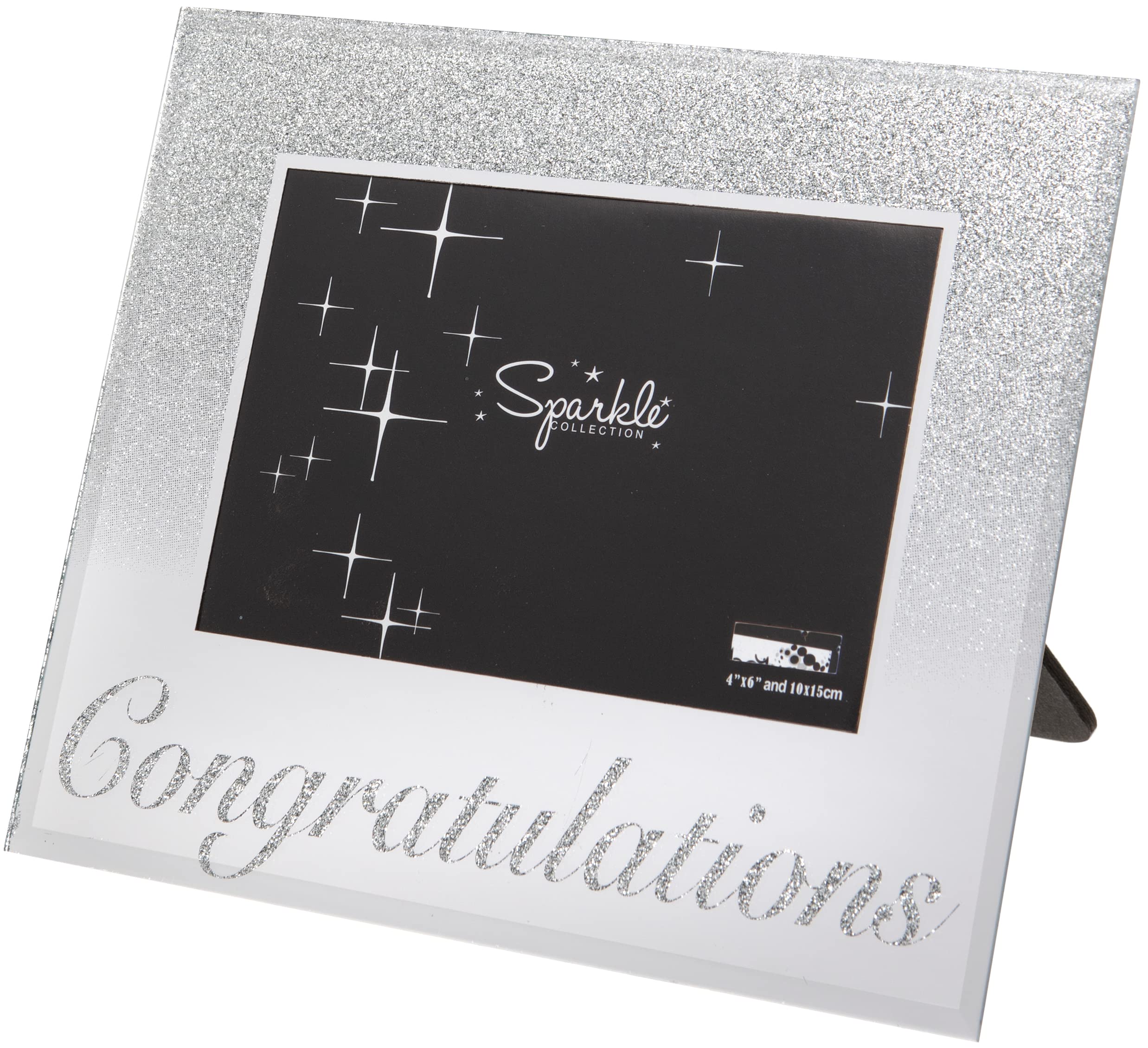 Maturi Congratulations Mirrored Glitter 6 x 4 Inch Photo Frame, Silver