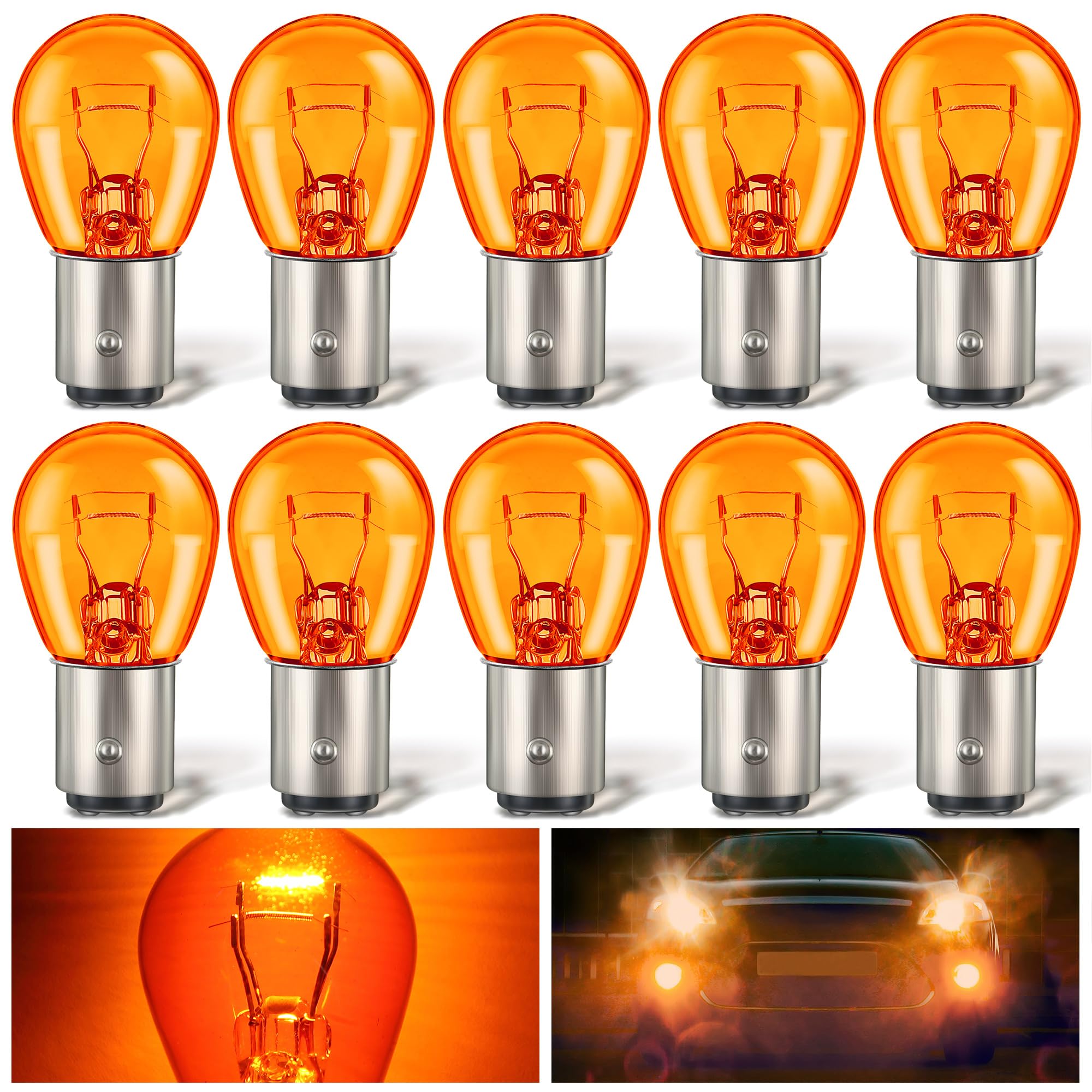 Photo 1 of Meonum 10 Pack 1157 Amber Bulb, 2057 2357 7528 BAY15D, Brake Light Bulbs, Turn Signal Bulb Replacement for Marker Tail Running Parking Backup Lights, Compatible with 2357 1016 1034 1076
