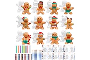 Foilswirl 12 Set Christmas Ceramic Gingerbread Men to Paint Kit DIY Paint Your Own Small Gingerbread Figurines Unpainted Figurines Brushes Acrylic Paints Bags for Christmas Party Favor