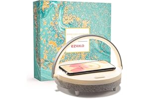 EZVALO Gifts for Women, 4-in-1 Portable Bluetooth Speaker, Bedside Lamp with Wireless Charger, Dimmable Night Light and Phone Holder, Christmas and Birthday Gifts for Teens, Families and Friends