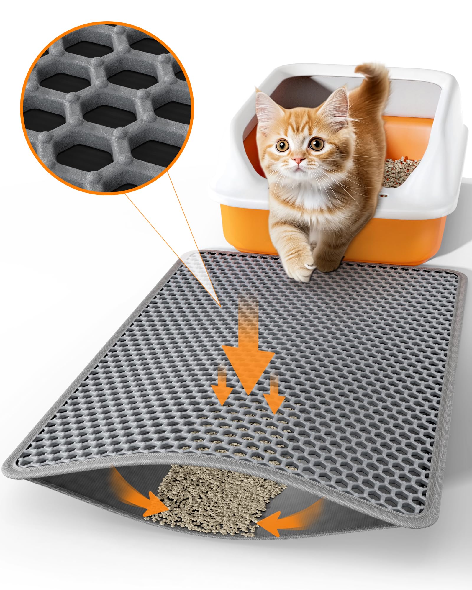Photo 1 of Powools Cat ter Mat - 23.2" x 14.6" Small Litter Box Mat with Double Layers, Urine-Proof and Non-Slip Litter Trapping Mat, Easy to Clean Kitty Litter Mats for Floor, Scatter Control, Grey