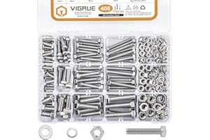 VIGRUE 408pcs M5 M6 M8 Bolts and Nuts Assortment Kit, 304 Stainless Steel (18-8) A2 Hex Metric Bolts Nuts Washers Kit, Fully Thread