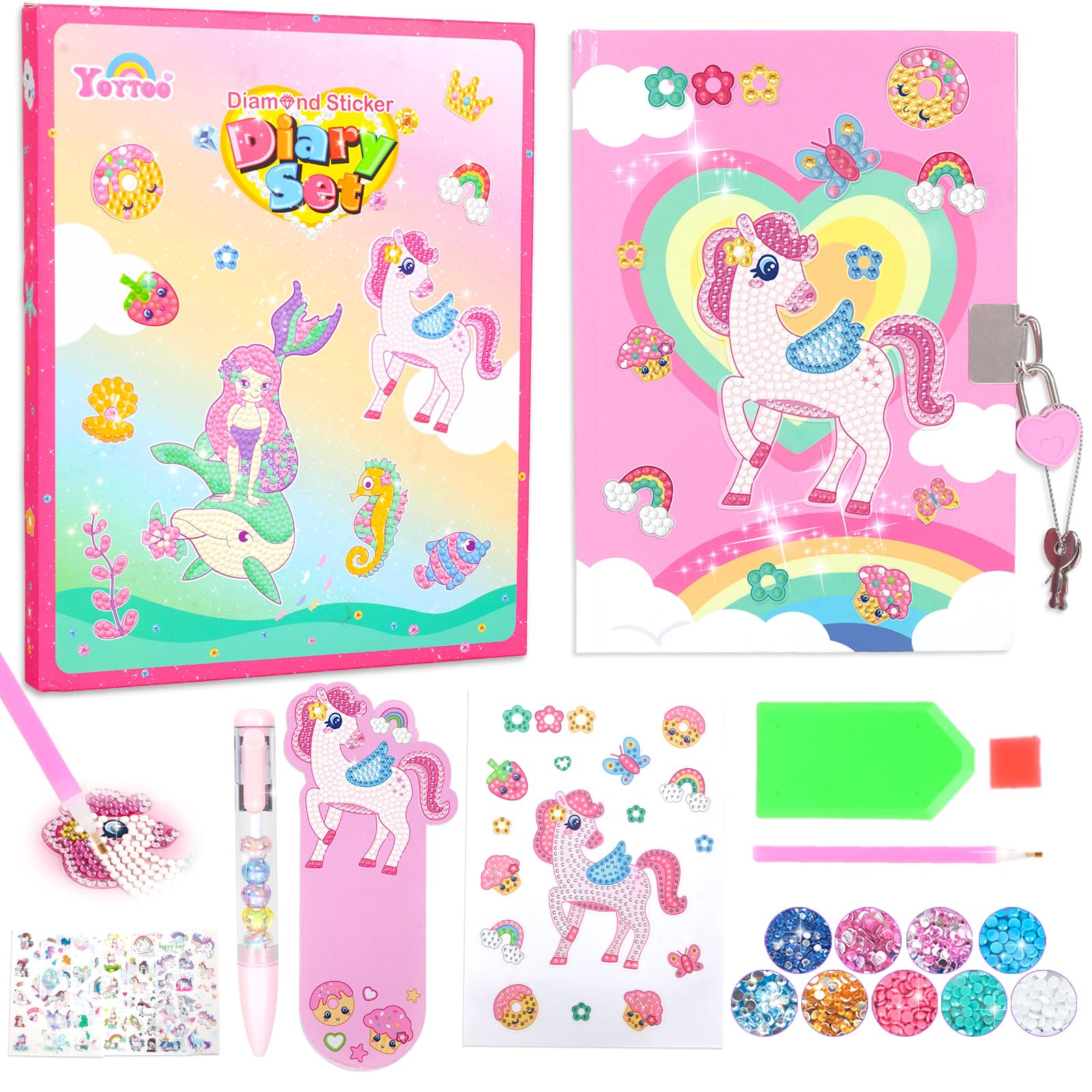 PinkSheep DIY Diamond Painting Notebook for Girls Age 6 7 8 9 10, Unicorn Creative Art Diary, Arts and Crafts Journal Diamond Painting Kit for Girls Birthday Christmas Gifts