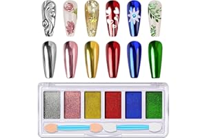 DRMODE Christmas Chrome Nail Powder, Red Chrome Powder For Nails & X'mas Gold Green Metallic Mirror Nail Chrome Powder & Silver Rose Gold Pink Blue Purple Solid Chrome Powder for Nail Art