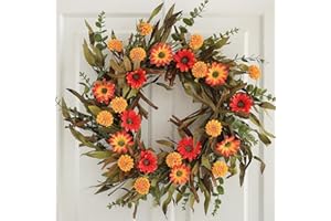 Hometrance Fall Wreath for Front Door with Ball-Chrysanthemum and Sunflowers, 22 Inch Autumn Wreath Farmhouse Porch Decor, Indoor Outdoor Wreath for Thanksgiving Wedding Home