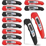 Xuhal 12 Pcs Digital Meat Thermometer with Probe Waterproof Instant Read Foldable Food Thermometer with Magnet for Kitchen Grilling Cooking Turkey Baking BBQ(Black, Red)