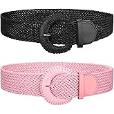 JASGOOD 2 Pack Women Woven Waist Belt for Dress Boho Rattan Belt Wide Braided Belt with Round Buckle