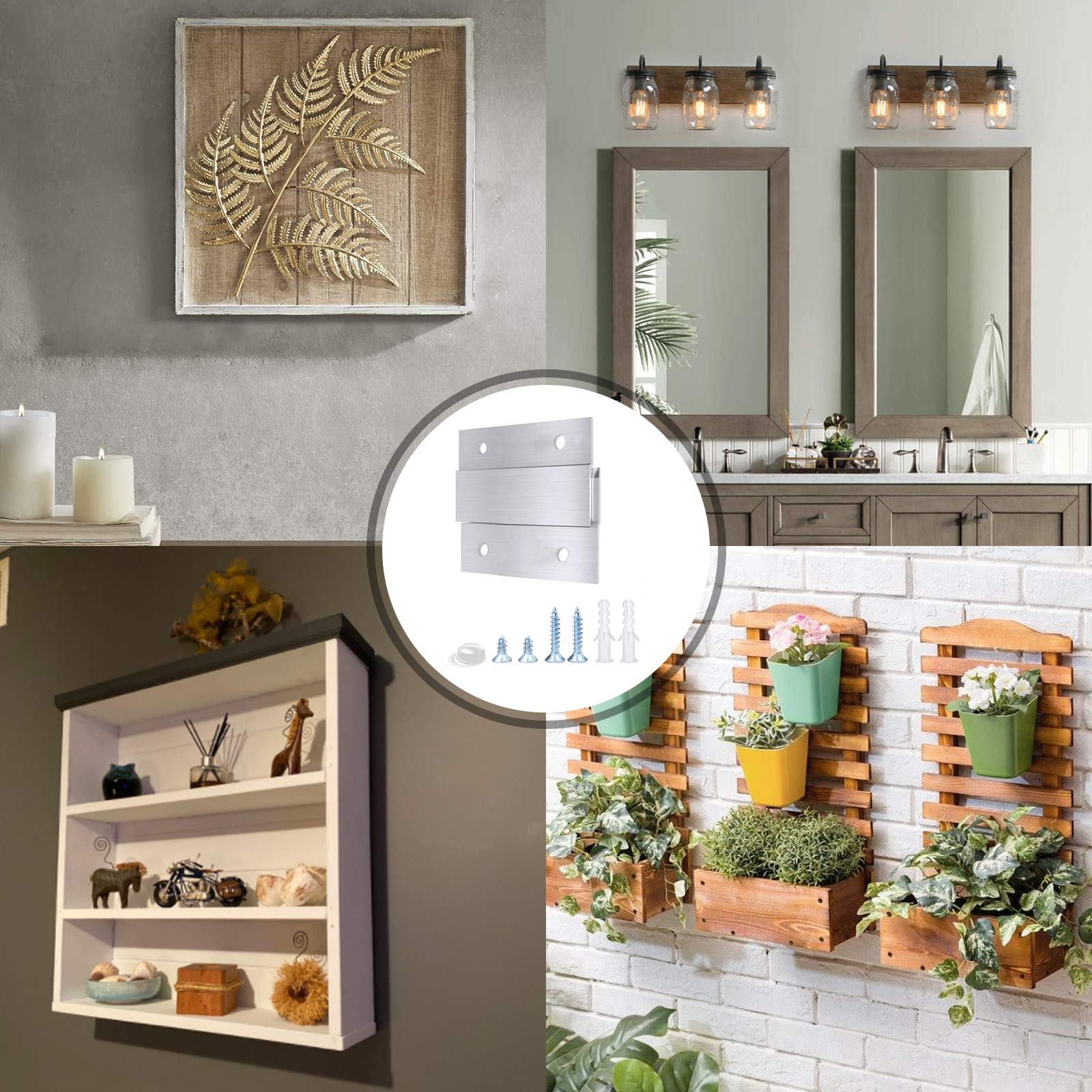 French Cleat Picture Hanger 2 Inches Aluminum Z Hanger Supports 30lbs - Interlocking Wall Mounting Bracket Hardware Kit for Hanging Mirrors, Picture, Shelf, Whiteboard, Art, Frames (2