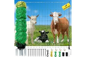 AIRBANK Electric Fence Netting, 164'L x 42.5" H Movable Livestock Nets for Sheep, Hogs, Cattle, PE Net Fencing Kit with 14 Posts Double Spiked, Electric Fencing for Backyards, Homesteaders, Farms Ranches