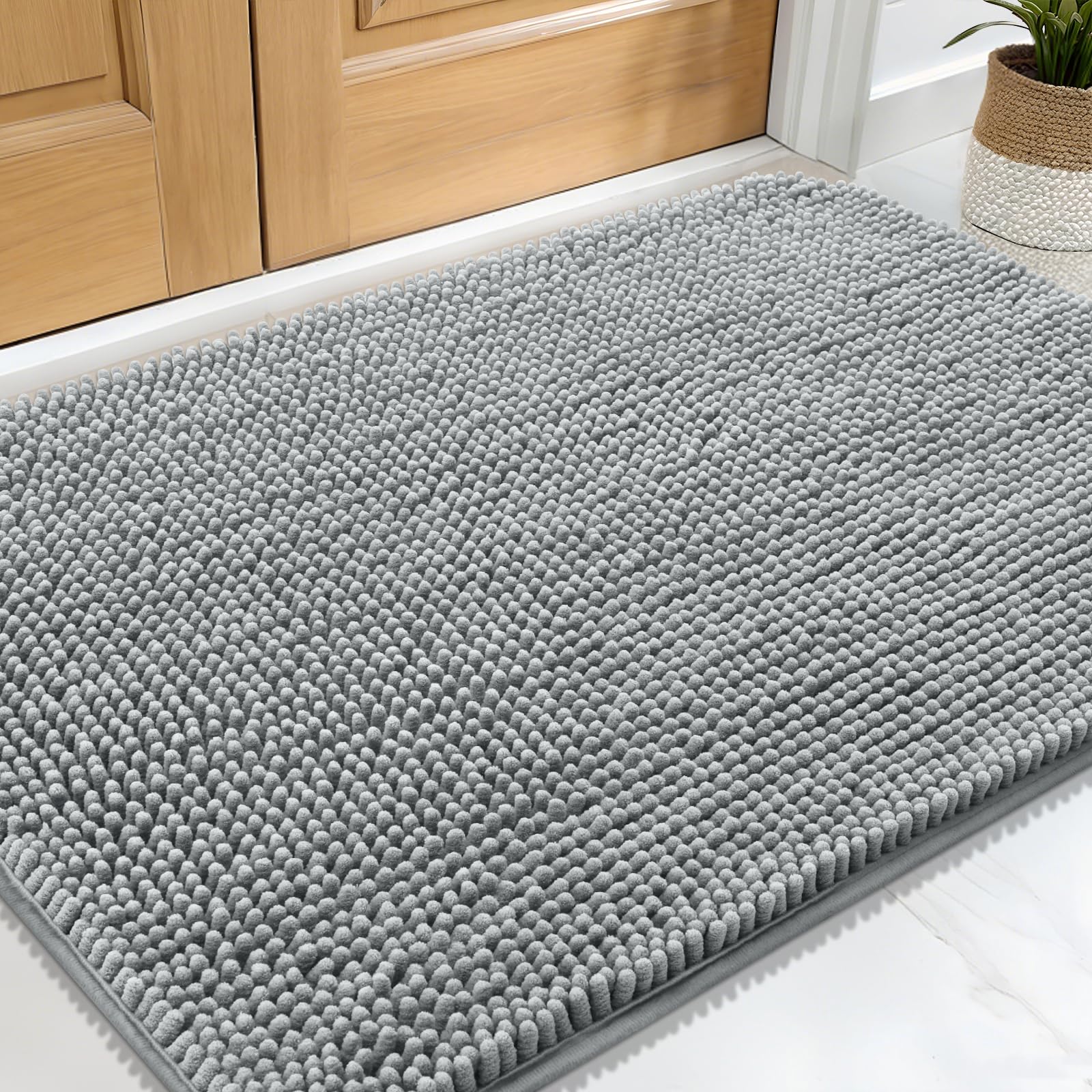 Photo 1 of OLANLY Dog Door Mat for Muddy Paws 24x16, Absorbs Moisture and Dirt, Absorbent Non-Slip Washable Doormat, Quick Dry Chenille Mud Mat for Dogs, Entry Indoor Entryway Carpet for Inside Floor, Grey