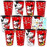 Mickey and Minnie Reusable Tumbler Cup Pack - Disney Party Favor 12 Piece Bundle with 24 Oz Cups Plus Stickers, More | Bulk Mickey and Minnie Mouse Water Tumblers