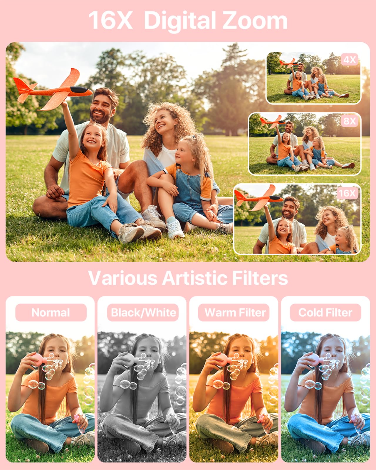 Digital Camera, FHD 1080P Kids Camera with 32GB Card, 44MP Point and Shoot Camera 16X Zoom Anti Shake, Compact Small Digital Cameras Gift for Kids Teens Students Boys Girls Beginners