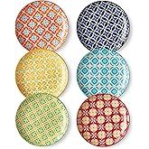 Metahom Ceramic Dessert Plates, 6 Inch Small Appetizer Plates, Colorful Snack Dishes for Pastries, Desserts, Fruits, Side Dishes, Dishwasher & Microwave Safe, Set of 6