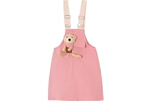 KIDSCOOL SPACE Girls Denim Overalls Dress,Cute Bear Simple Design Summer Colored Jumpsuit Dress and Set