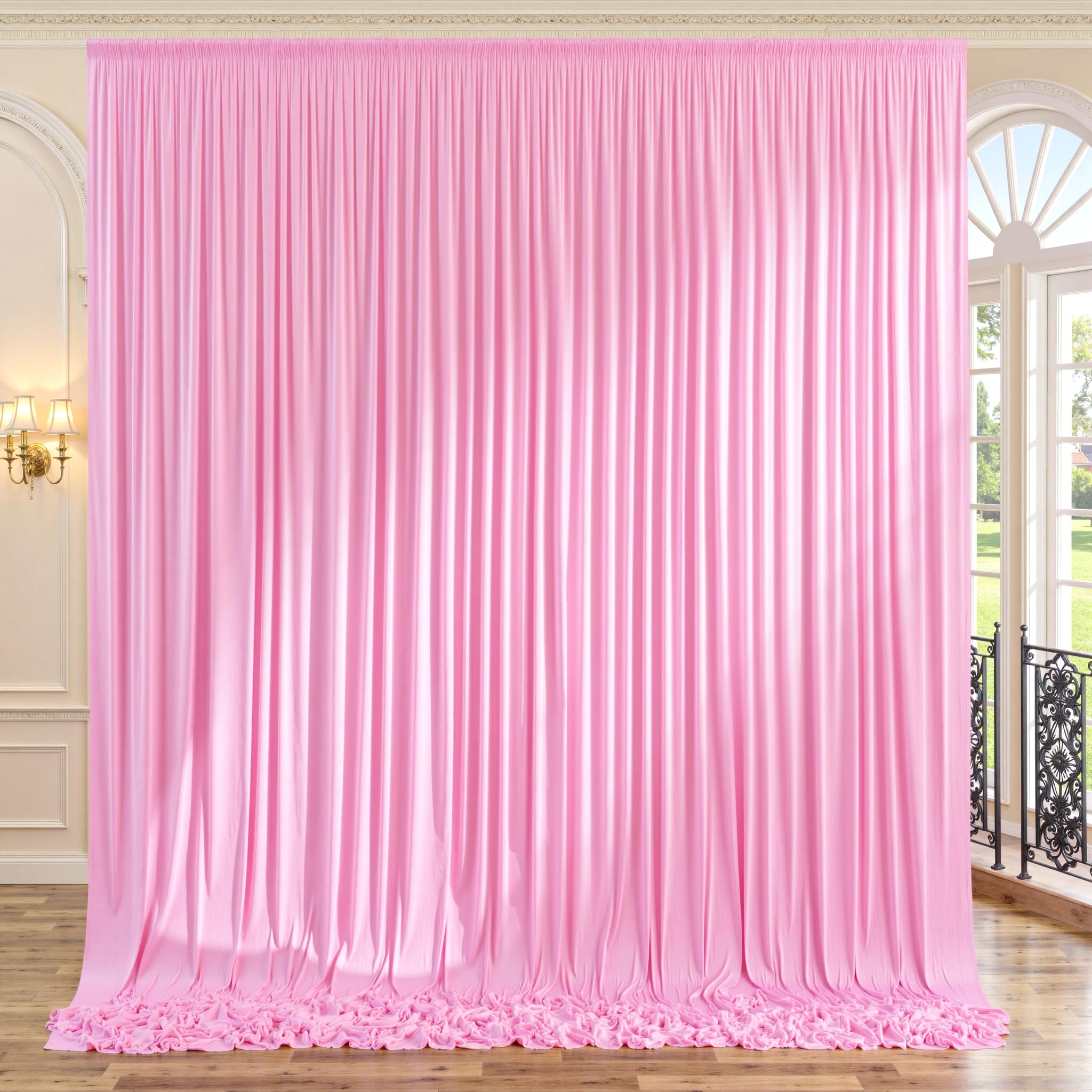 Photo 1 of 10ft x 10ft Wrinkle Free Pink Backdrop Curtains for Parties, Polyester Baby Pink Backdrop Drapes 2 Panels 5x10ft for Wedding Girl Birthday Party Photography Background