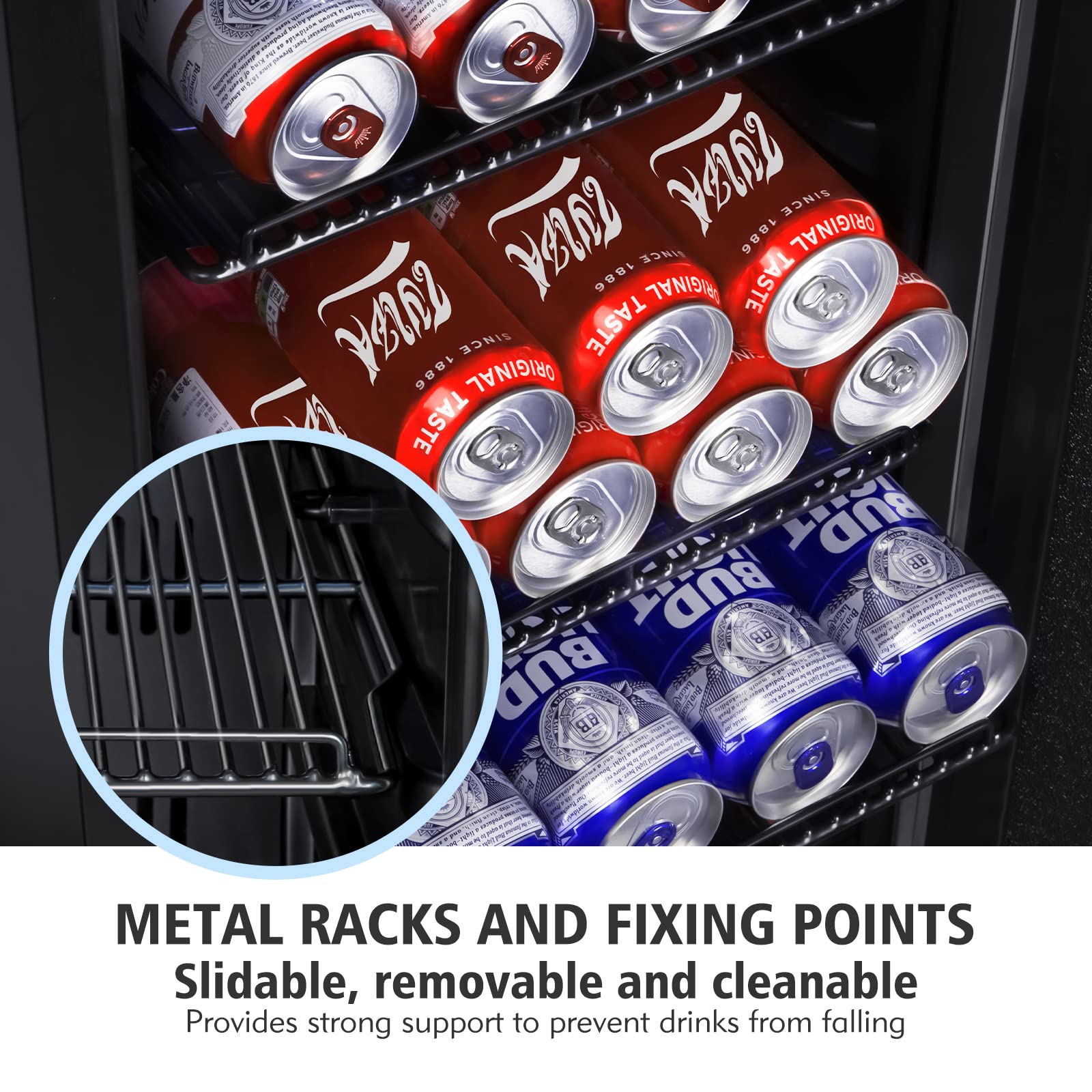 Tylza Beverage Refrigerator 15 Inch Wide, Mini Fridge Stainless Steel Under Counter Beverage Cooler, 130 Cans Beer Fridge with Built-in and Freestanding Beverage Fridge