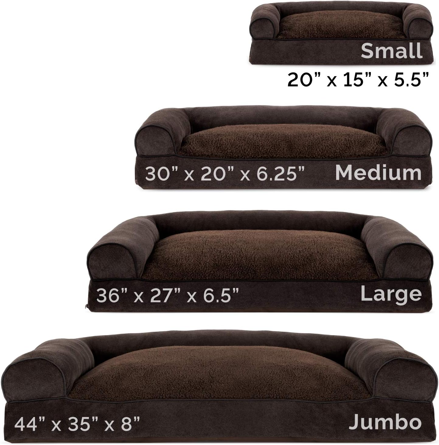 Furhaven Pet Dog Bed - Faux Fleece and Chenille Soft Woven Pillow Cushion Traditional Sofa-Style Living Room Couch Pet Bed with Removable Cover for Dogs and Cats, Coffee, Medium : Pet Supplies