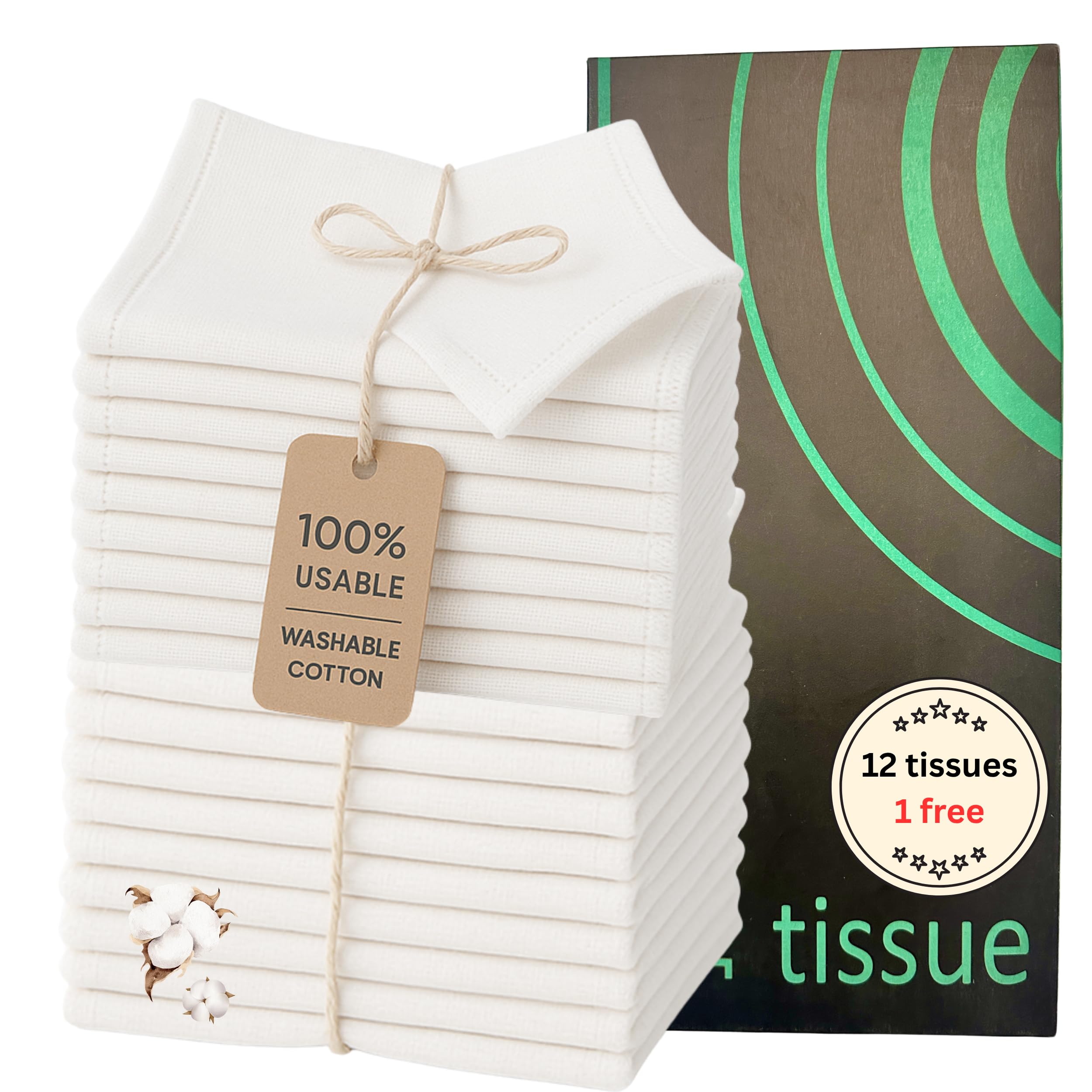 Photo 1 of 12 Reusable Tissues with 1 extra tissue, Travel Size Cloth Tissue Pack Made of Soft Cotton- Washable Facial White handkerchiefs - Eco Friendly Fabric with Zero Waste Cloths