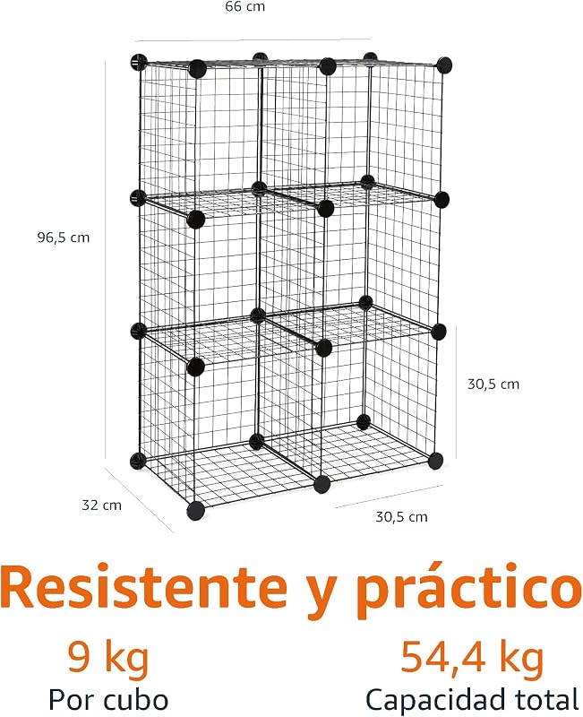 Amazon Basics Prateleiras empilháveis de grade de arame compostas por 6 cubos, 66 x 32 x 96,5 cm, cor preta