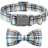 Lionet Paws Dog and Cat Collar with Bowtie Grid Collar Plastic Buckle Light Adjustable Collars for Small Medium Large Dogs