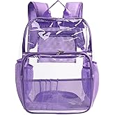 GiMiUiTo Clear Backpack,See Through Backpack School Approved Heavy Duty Clear Backpack Transparent Bookbag for College Work Travel Security,Light Purple