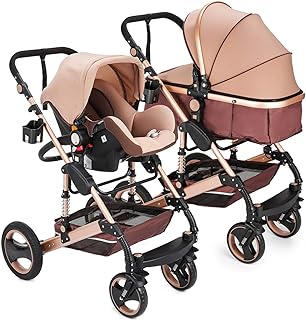 Kinderwagen „Florida“, 3 in 1 Kombikinderwagen Megaset 8 teilig inkl. Babyschale, Babywanne, Sportwagen und Zubehör, zertifiziert nach der Sicherheitsnorm EN1888, Beige