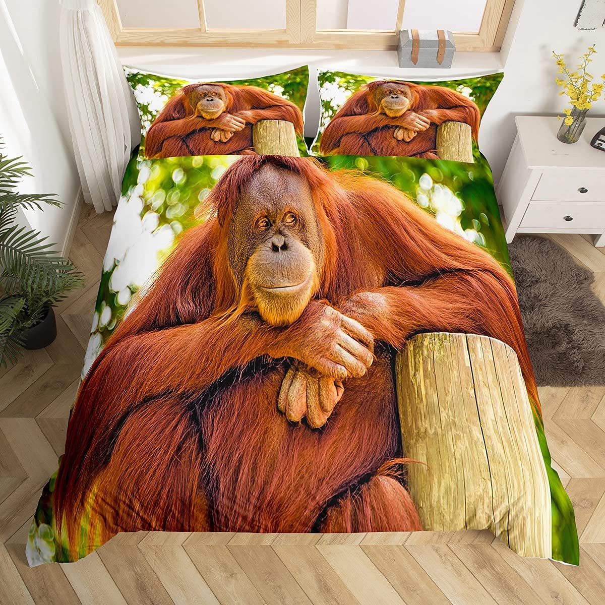 Loussiesd Kids Gorilla Bedding Set for Girls Boys Adults Brown Wild Animal Comforter Cover Nature Wildlife Duvet Cover Room Decor 3D Gorilla Monkey Bedspread Cover Double Size Bedding Collection 3Pcs