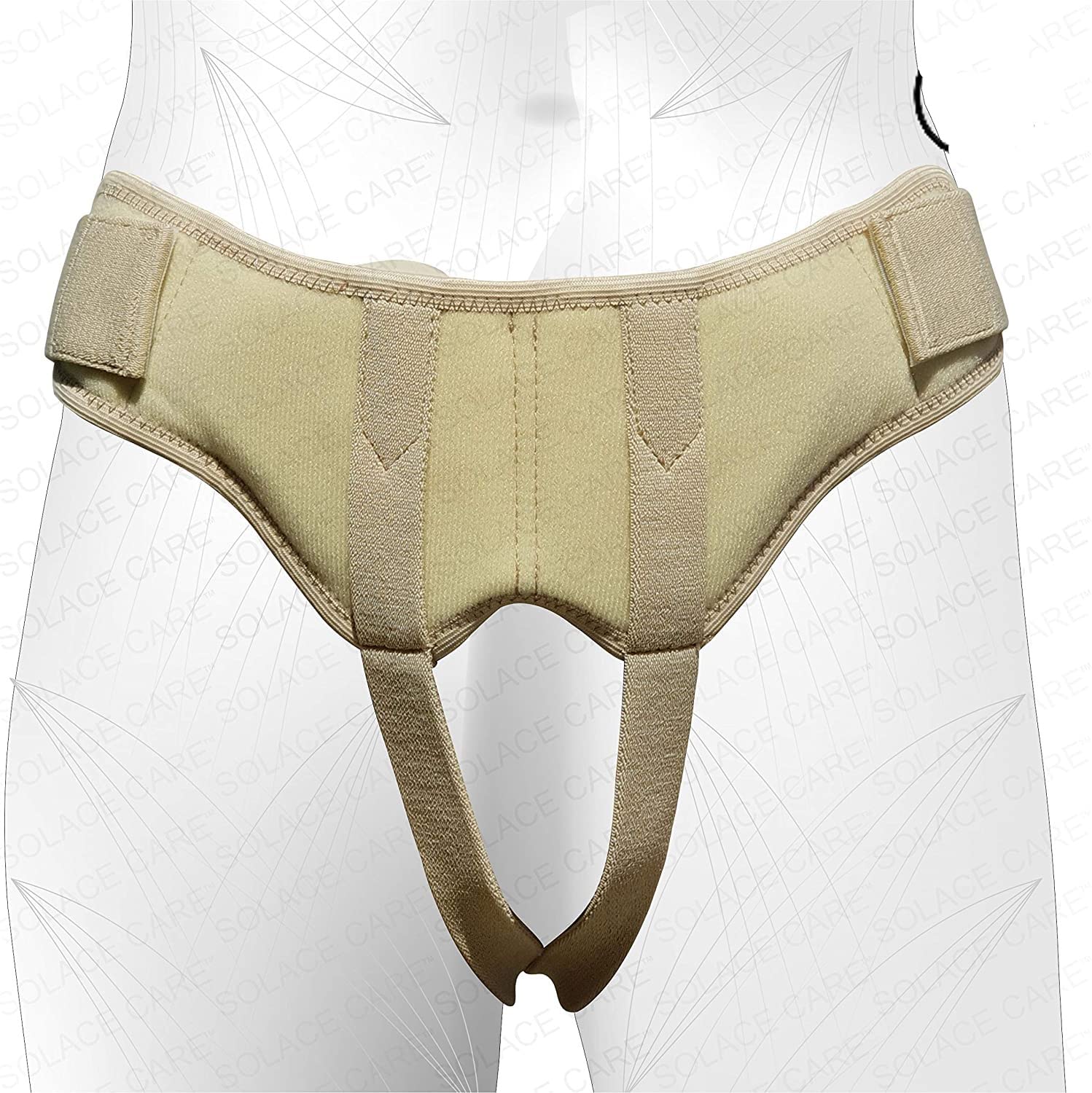 Hernia Support for Men & Women Extra Soft Material Hernia Truss Belt Abdominal Hernia Pants Fully Adjustable 2 Removable Pressure Pads by Solace Care - UK Seller (Medium, Beige)