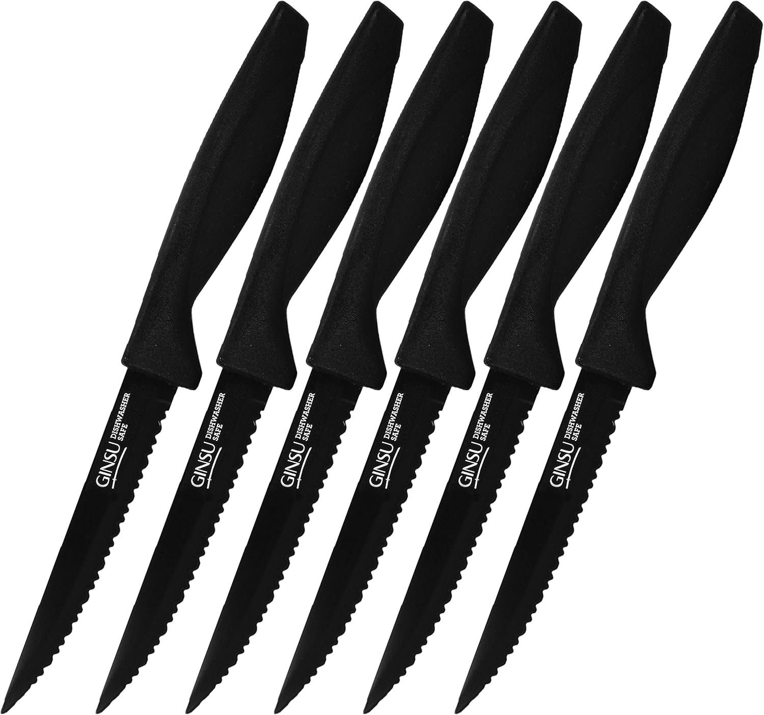 GINSU Daku Series Dishwasher Safe, Fade Resistant, Black Ceramic Coated, 6 Piece Steak Knife Set (DAK-KB-DS-006-1), 4.5 inches: Kitchen & Dining