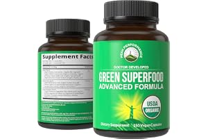 Organic Super Greens 150 Capsules - Green Juice Superfood Supplement with 25 All Natural Organic Ingredients. Max Energy and