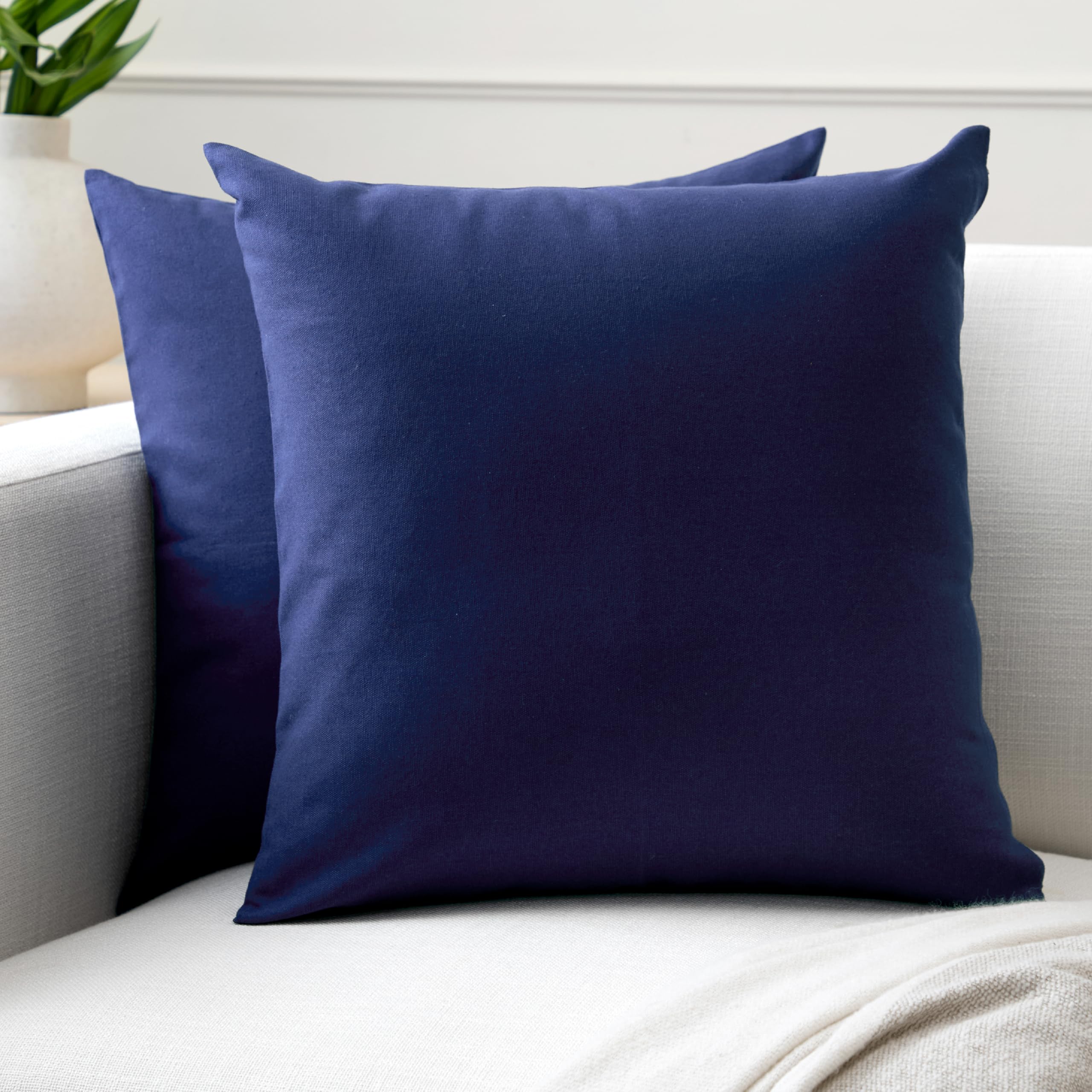 Encasa XO Cotton Throw Pillow Covers Set of 2 I 24x24 in (60x60 cm) - Scotch Blue I No Insert I Plain Square Pillowcases I Machine Washable | Indoor Use Only — image 1