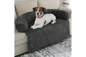 Syalife Shaggy Plush Calming Dog Couch Bed Pet Protector, Fluffy Waterproof Lining and Nonskid Bottom, Dog Mat for Furniture Protector with Washable Cover(Large, Dark Grey)