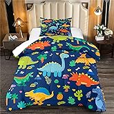 Cartoon Dinosaur Comforter Set for Kids Dark Blue Dinosaurs Twin Comforter Set for Boys Dinosaur Kids Bedding Set Soft Breathable Dinosaurs Quilt with 1 Pillowcase for All-Season, Twin Size