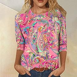 Summer Womens Tops 3/4 Sleeve Summer mid Length
