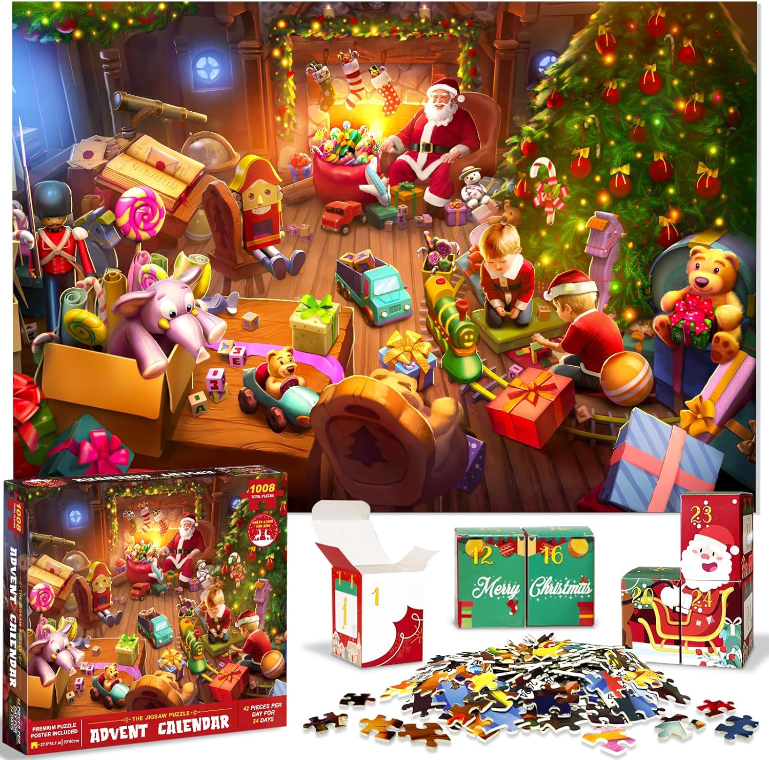 Advent Calendars - Jigsaw Puzzle Advent Calendar 2023 for Kids and Adults - 1008 Pieces Puzzle 24 Days Christmas Countdown Calendar - Family Game Christmas Gifts for Kids Adults - Christmas Toy House(27.56 x 19.68 Inch)