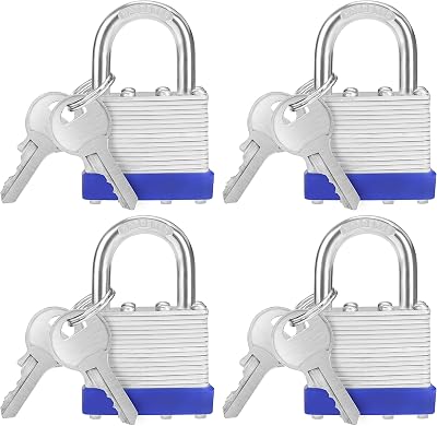 BELLE VOUS 4 Pack Heavy Duty Laminated Steel Shackle Padlocks 6mm