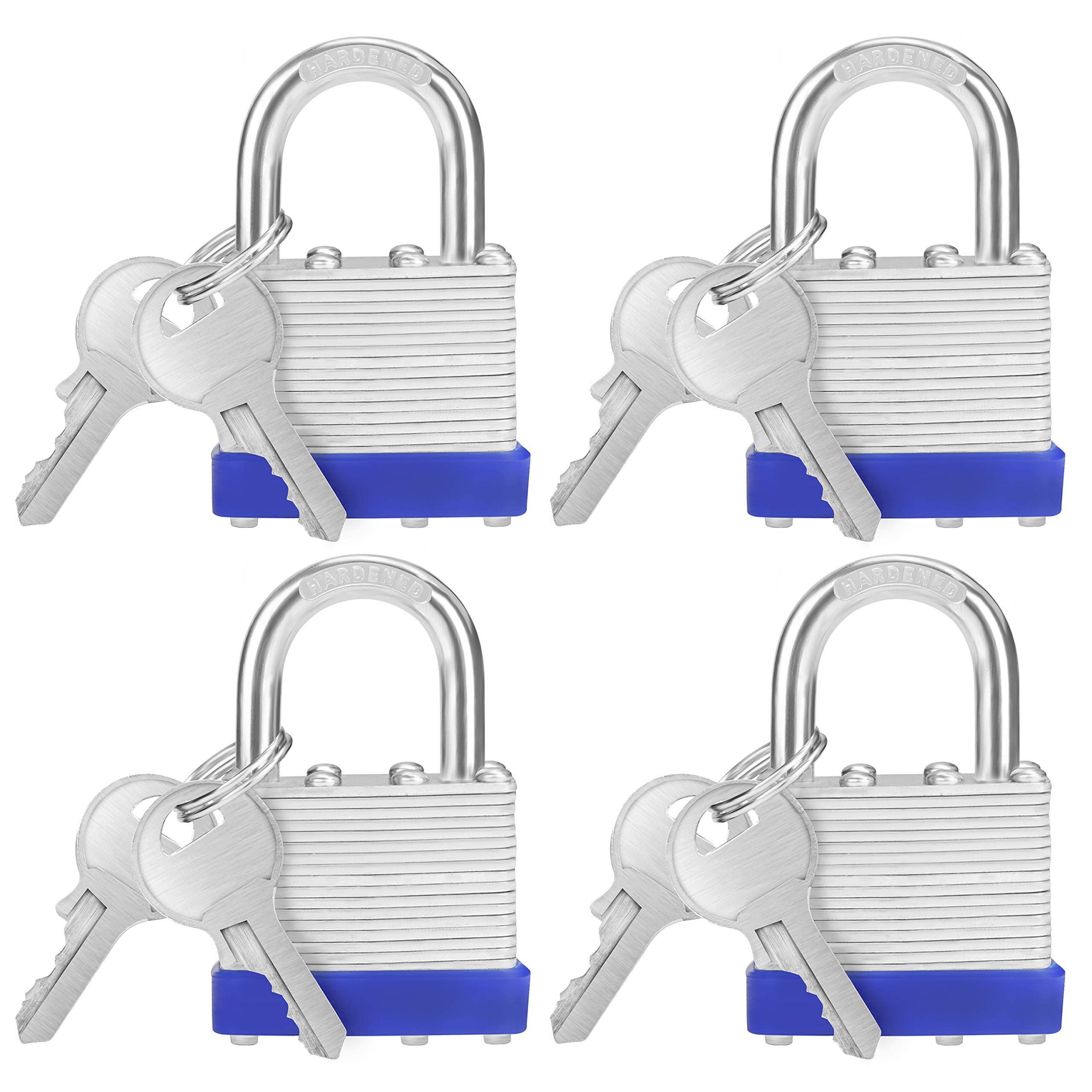 Belle Vous Heavy Duty Laminated Steel Shackle Padlocks with 2 Keys (4 Pack) - 6mm Shackle - 6.4 x 4.2 x 2.4cm/2.36 x 1.65 x 0.94 inches - Weatherproof Indoor/Outdoor Keyed Locks for Storage & Locker