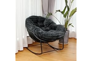 Naga Bahna Outdoor Rocking Chair, Patio Wicker Egg Chair, Indoor Comfy Oversized Papasan Chair with Padded Cushion, Royal Rattan Rocker for Front Porch, Garden, Patio (Dark Grey)