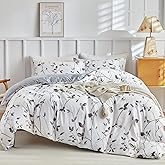 Lekesky Reversible Duvet Cover Queen Size, White Grey Tree Branch Pattern Comforter Cover Queen 3pc Super Soft Microfiber Breathable Botanical Bedding Sets with Zipper Ties