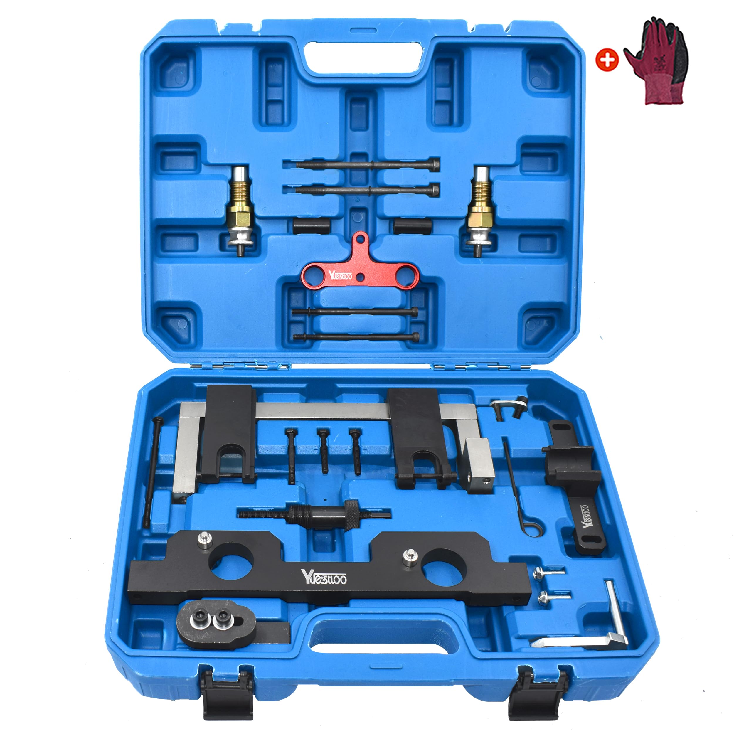 Photo 1 of Yuesstloo Camshaft Alignment Timing Tool Kit, Compatible with BMW N20 N26 Engine, with Flywheel Holder Tool & Balance Shaft Tool & Fuel Injector Install Removal Tool, with Gloves
