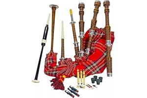 TC Scottish Full Size Bagpipe - Playable Bagpipe With Practice Chanter - Full Silver Mounts Rosewood Made - Free Tutor Book &