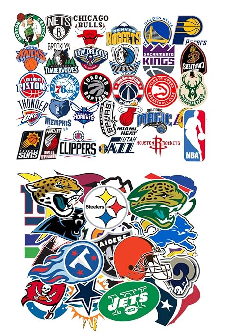 Ratgoo Waterproof Graffiti Stickers Of 31 Pcs Nba Basketball Team Logo 32 Pcs Nfl Football Teams Logo For Kids Children And Adult For Laptop Water