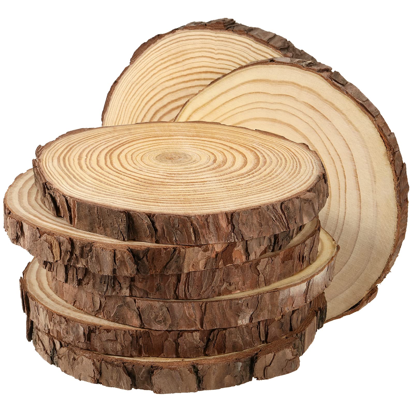 Photo 1 of JEUIHAU 8 PCS 7-7.9 Inches Natural Unfinished Wood Slices, Round Wooden Tree Bark Discs, Wooden Circles for DIY Crafts, Christmas, Rustic Wedding Ornaments