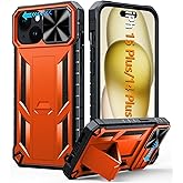FNTCASE for iPhone 15 Plus Case: for iPhone 14 Plus Phone Case with Kickstand | Rugged Military Grade Drop Proof Protection Hard Heavy Duty Protective Sturdy Cover Orange