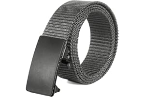 No Holes Ratchet Buckle Belt for Men, Adjustable Canvas Web Belt, Auto-Lock, One Size Fits All 30-46 Inch